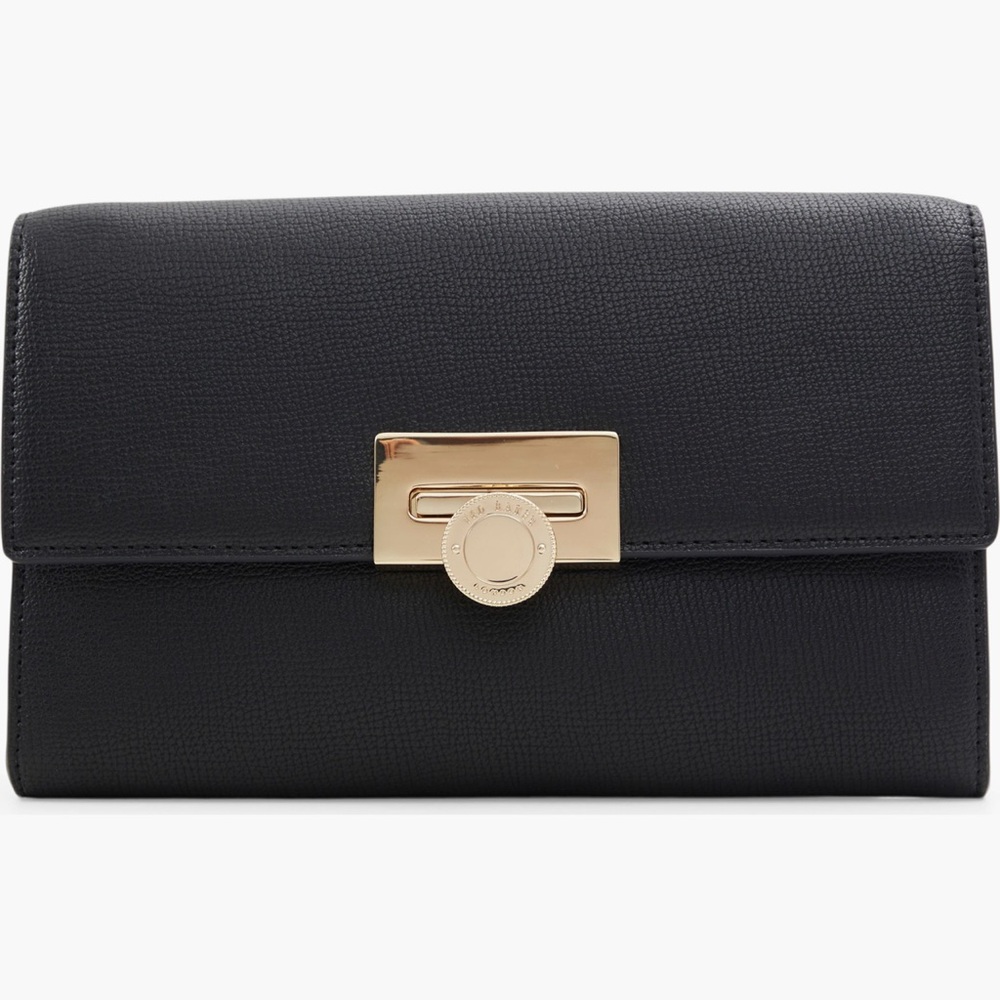 Ted Baker Black Leather Crossbody Clutch Gold Chain Wallet Bag Convertible BNWOT